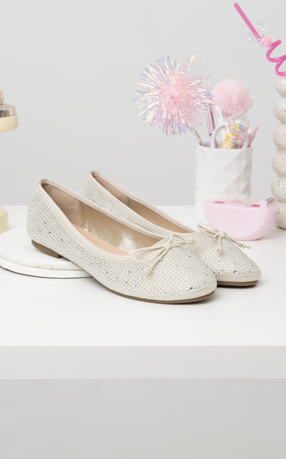 Baletas crema lazo x brillos