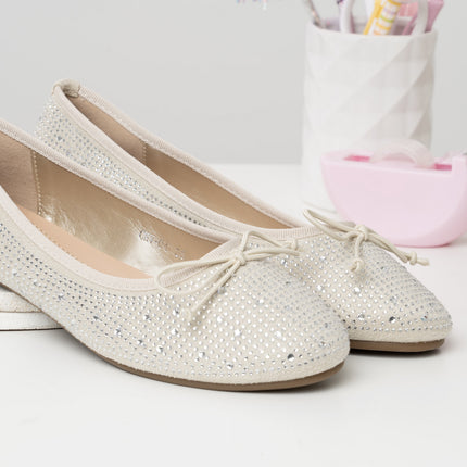 Baletas crema lazo x brillos