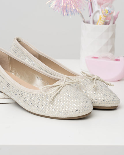 Baletas crema lazo x brillos