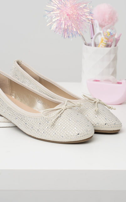 Baletas crema lazo x brillos