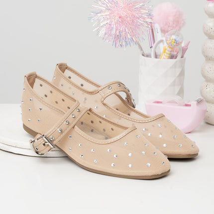 Bailarinas beige malla x apliques brillantes