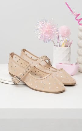 Bailarinas beige malla x apliques brillantes