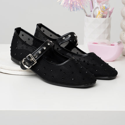 Bailarinas negras malla x apliques brillantes