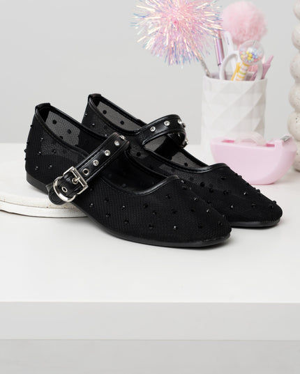 Bailarinas negras malla x apliques brillantes