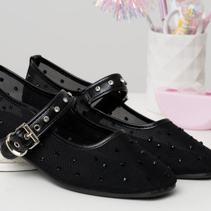 Bailarinas negras malla x apliques brillantes