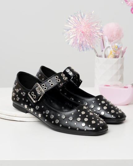 Bailarinas negras correa x apliques plateados